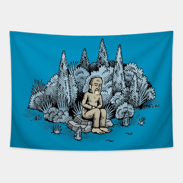 Meditating Yeti Tapestry by awcomix