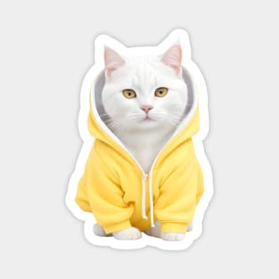 Beautiful white british shorthair wearing yellow hoodie Magnet