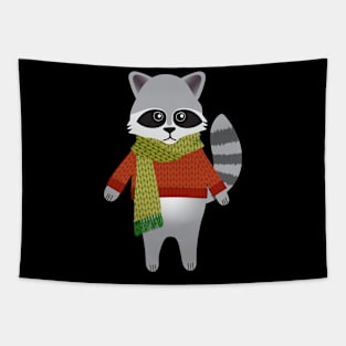 Woodland raccoon in a winter sweater and scarf Tapestry