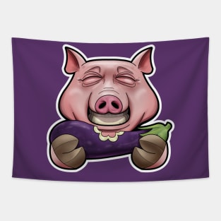 SNAX Pig eating eggplant Tapestry