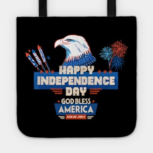 USA Bald Eagle 4th Of July Patriotic American Flag, fireworks, happy independence day God Bless America Tote