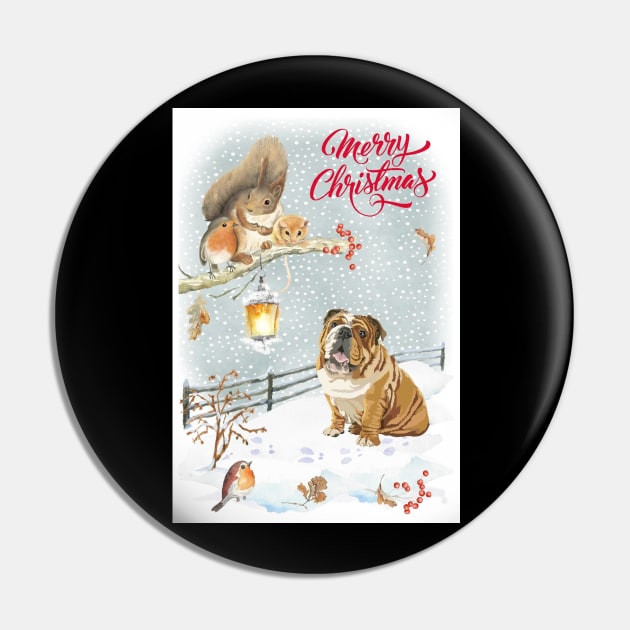 English Bulldog Merry Christmas Santa Dog Pin by Puppy Eyes