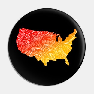 Colorful mandala art map of the United States of America in red and yellow Pin