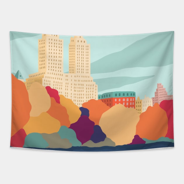 New York Central Park in autumn Tapestry by Valeria Frustaci 