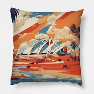 Orange Sydney Opera House Australia Vintage Travel Poster Tourism Art Pillow