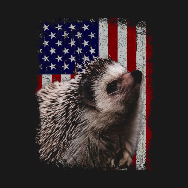 Spiky Snuggles Hedgehog USA American Flag Tee for Nature Lovers by Kevin Jones Art