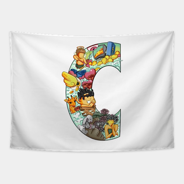 Initial Letter C doodle art Tapestry by dudelinart