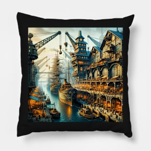 Harbor of the Clockwork Sun Pillow