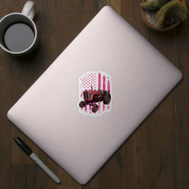 Farmer Girl Pink Tractor Art - Tractor - Sticker