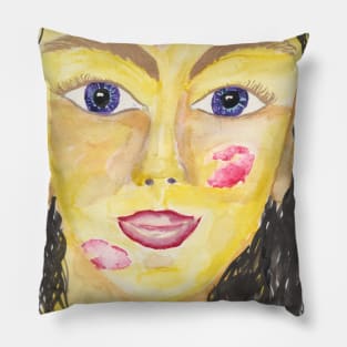 Beautiful woman with blue eyes kissed all over Pillow