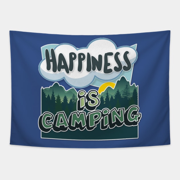 Happiness Is Camping - Typographic Outdoors Lover Gift Tapestry by DankFutura