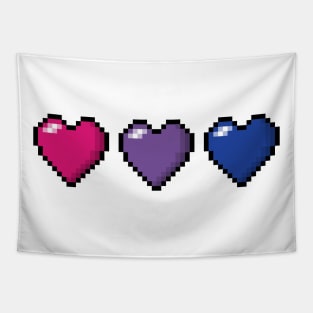 Row of Three Bisexual Pride Flag Pixel Hearts Tapestry