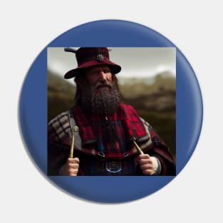 Scottish Highlander in Clan Tartan Pin