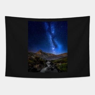 Welsh Mountain and Lake View with Milky Way Tapestry