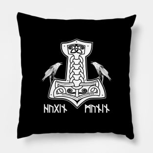 Epic Thor Hammer Hugin Munin Odin Wodan Viking Norse Mythology Runes Pillow