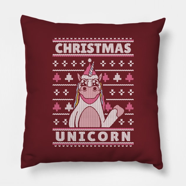 Unicorn Ugly Sweater Christmas Pillow by Safdesignx