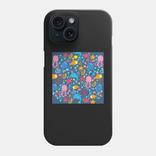 Sea pattern with cute animals / Sea creatures seamless Phone Case