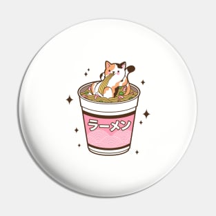 Adorable Japanese Cat Eating Ramen in a Cup, Japan Anime Style Pin