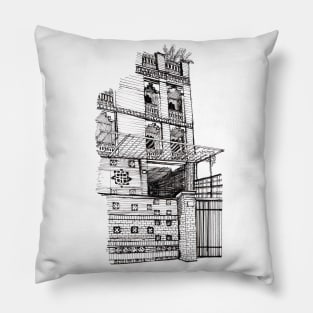 Brickhouse Saigon Vietnam Pen and Ink Illustration Pillow