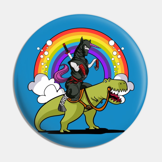 Ninja Unicorn Riding Dinosaur Pin by underheaven