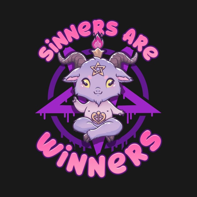 Sinners are Winners - Creepy Cute Baphomet T-Shirt by biNutz