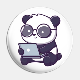 Cute panda working on laptop Pin