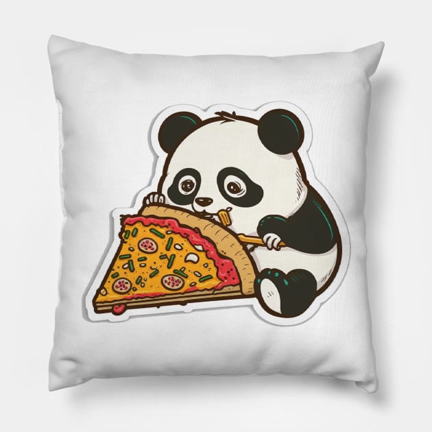 Cartoon Adorable Cute Panda Eats Pizza Pillow by kiddo200