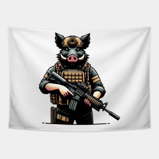 Tactical Wild Boar Adventure Tee Unleash the Beast Within Tapestry