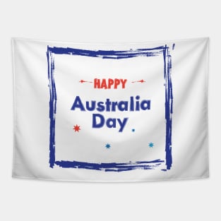 Happy Australia Day 26th January inscription poster with Calligraphy lettering, Australian Flag, Australia Map, stars and fireworks. Patriotic National Holiday Festive Poster for gifts and clothing design. Tapestry