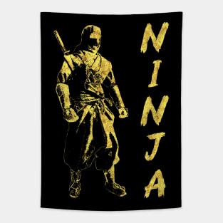 Ninja Silhouette Abstract Japanese Art of a Legendary Mythical Warrior Tapestry