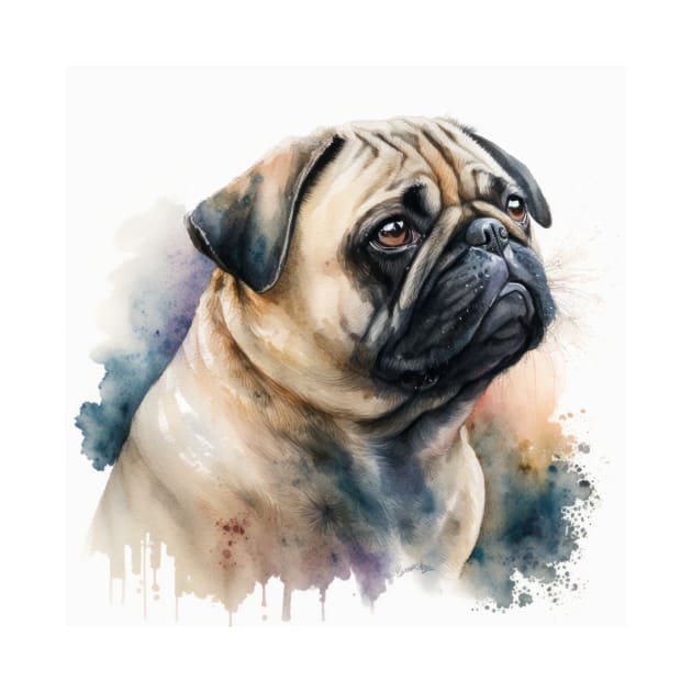 Pug Watercolour Style Painting by TheArtfulAI