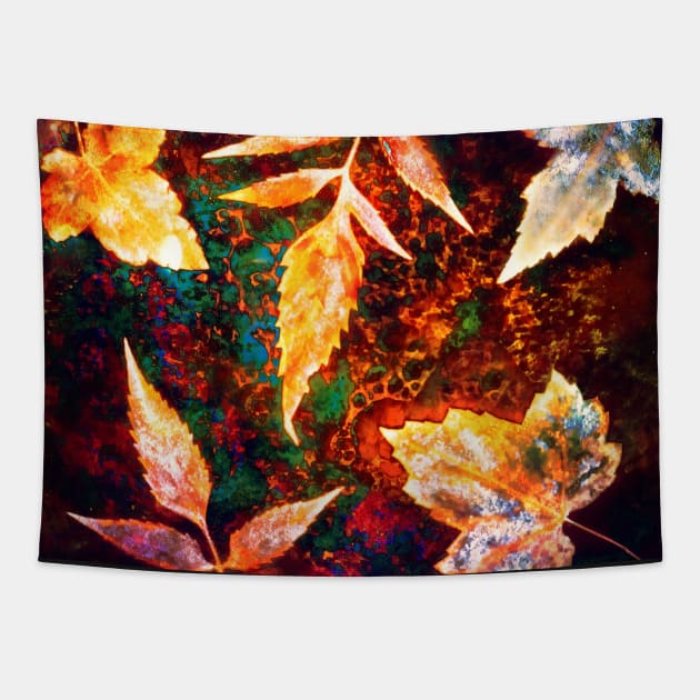 Botanical autumn leaves on the rust background Tapestry by redwitchart