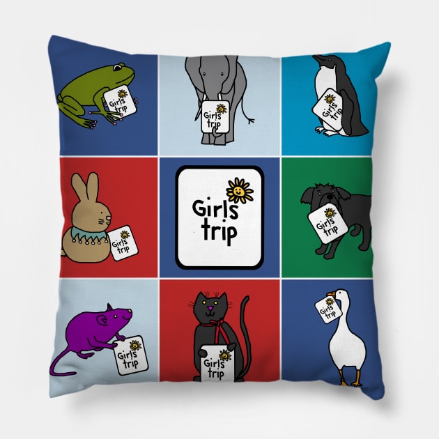 Cute Animals Girls Trip Pillow by ellenhenryart