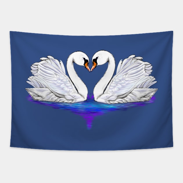 The Best Valentine’s Day Gift ideas 2022, Swan couple - beautiful white swans facing each other to form a heart shape Tapestry by Artonmytee