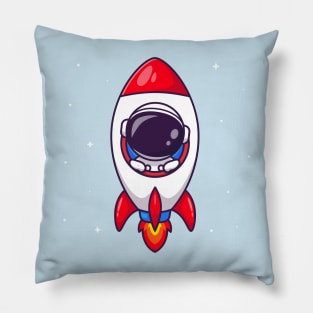 Cute Astronaut In Rocket Cartoon Pillow