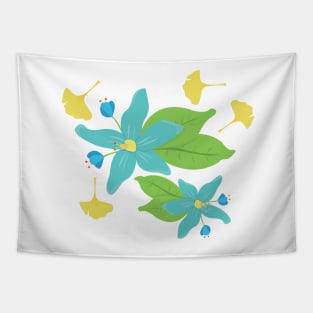 Blue Flower and Yellow Leaf Tapestry