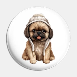 Winter Pekingese Dog Pin