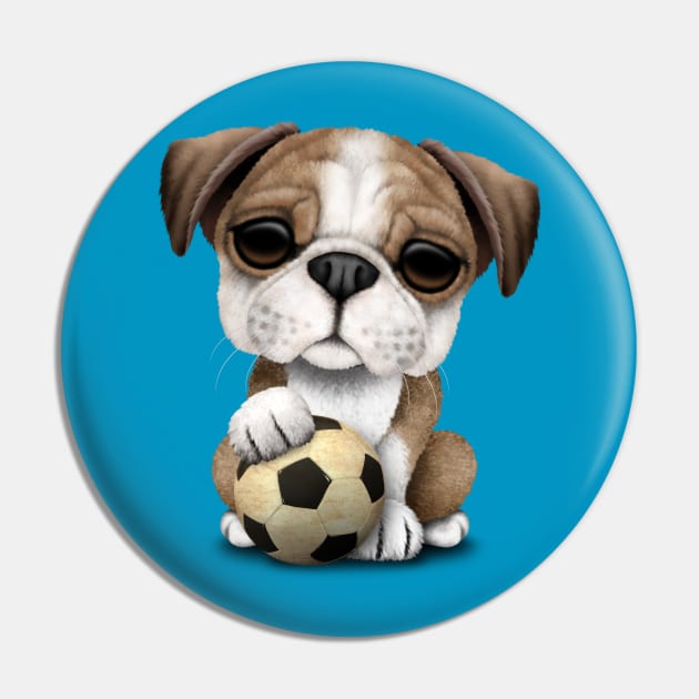 Cute British Bulldog Puppy With Football Soccer Ball Pin by jeffbartels