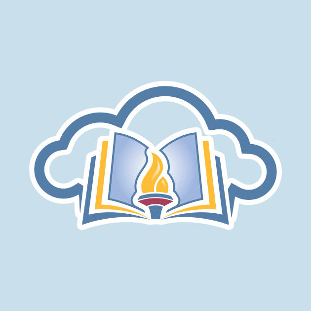 Online Education Sticker logo concept. Torch and cloud icon. Publisher and creator sticker logo template. by AlviStudio