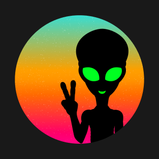 Colourful, Cute Design of an Alien Giving a Peace Sign T-Shirt