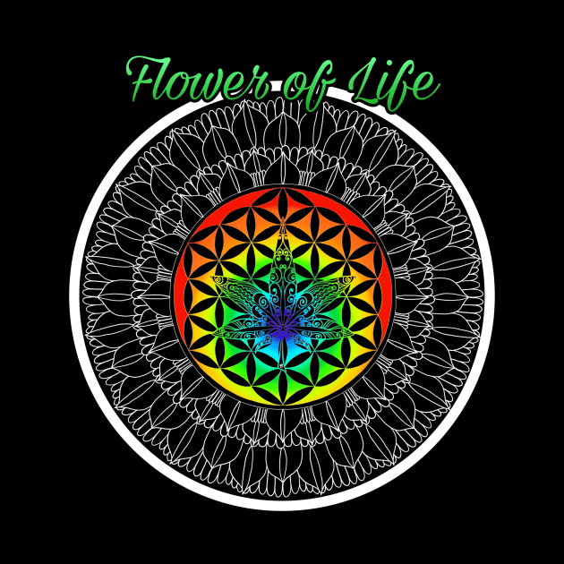 Cannabis Sacred Geometry Flower of Life Rainbow by FitzGingerArt