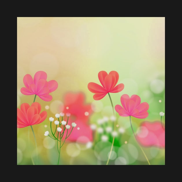 Green Pink Flowers Art by Tshirtstory