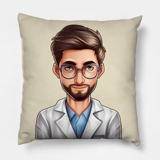 Cartoon Style Portrait - Man Doctor/Scientist/Lab Worker Pillow