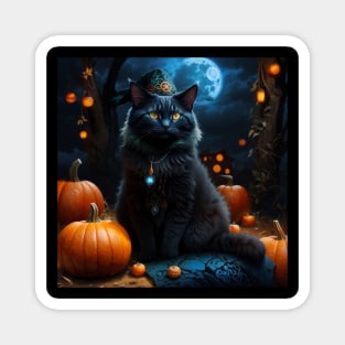 Elegant soceress cat on Halloween Magnet