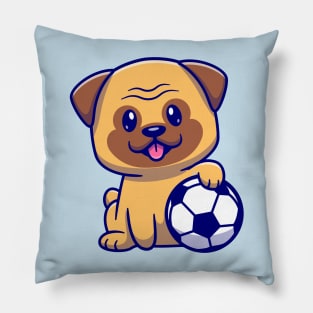 Cute Pug Dog Playing Ball Cartoon Pillow