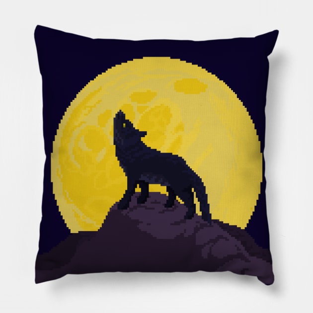 Pixel Art Wolf and the  Moon Pillow by PixelCarvel