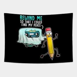 Retro Music Rewind Cassette Ghost Funny Halloween Tapestry