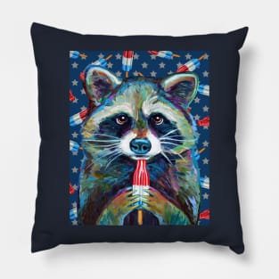 Raccoon with ROCKET POP by Robert Phelps Pillow