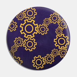 Golden steampunk gears on a purple background Pin