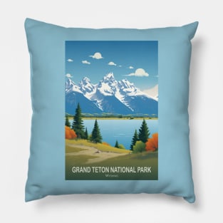 Grand Teton National Park Travel Poster Pillow